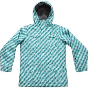 Sims Girls XL Snowboard Jacket Teal White Geometric Hooded Ski Coat 960F9SIMSG01